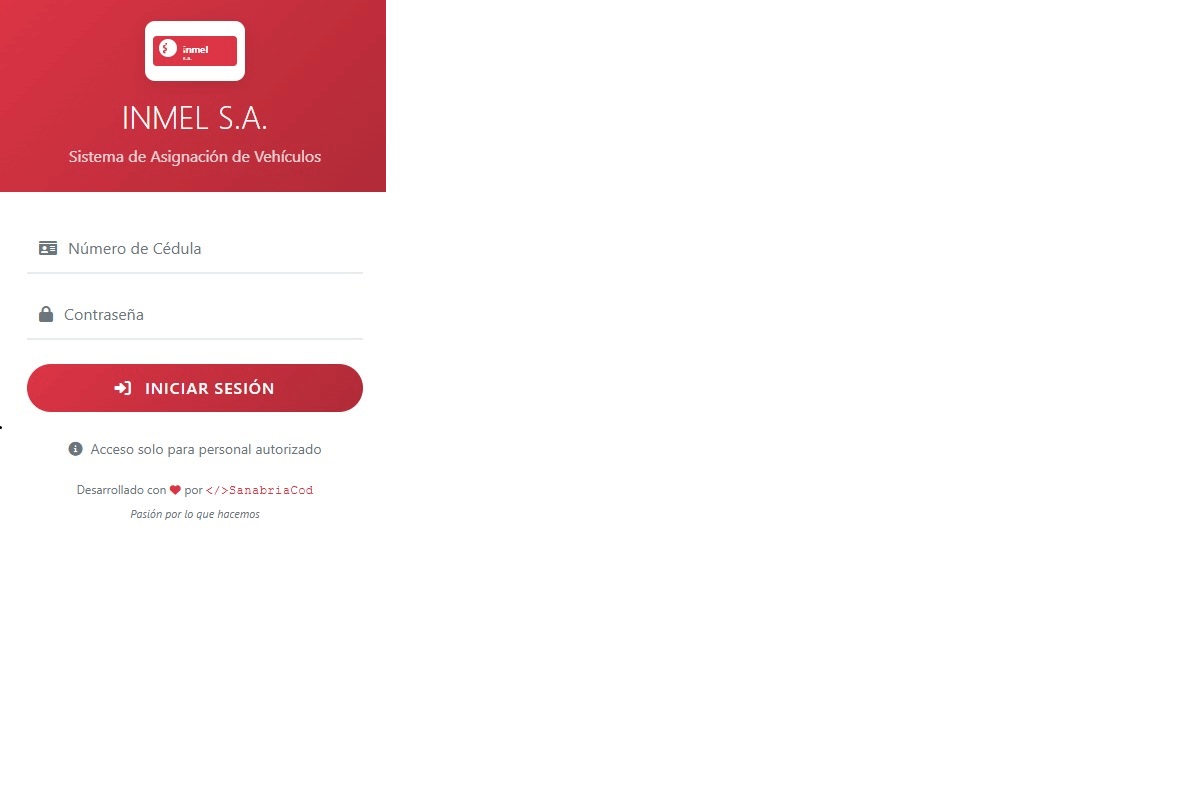 Login del sistema de asignación de vehículos